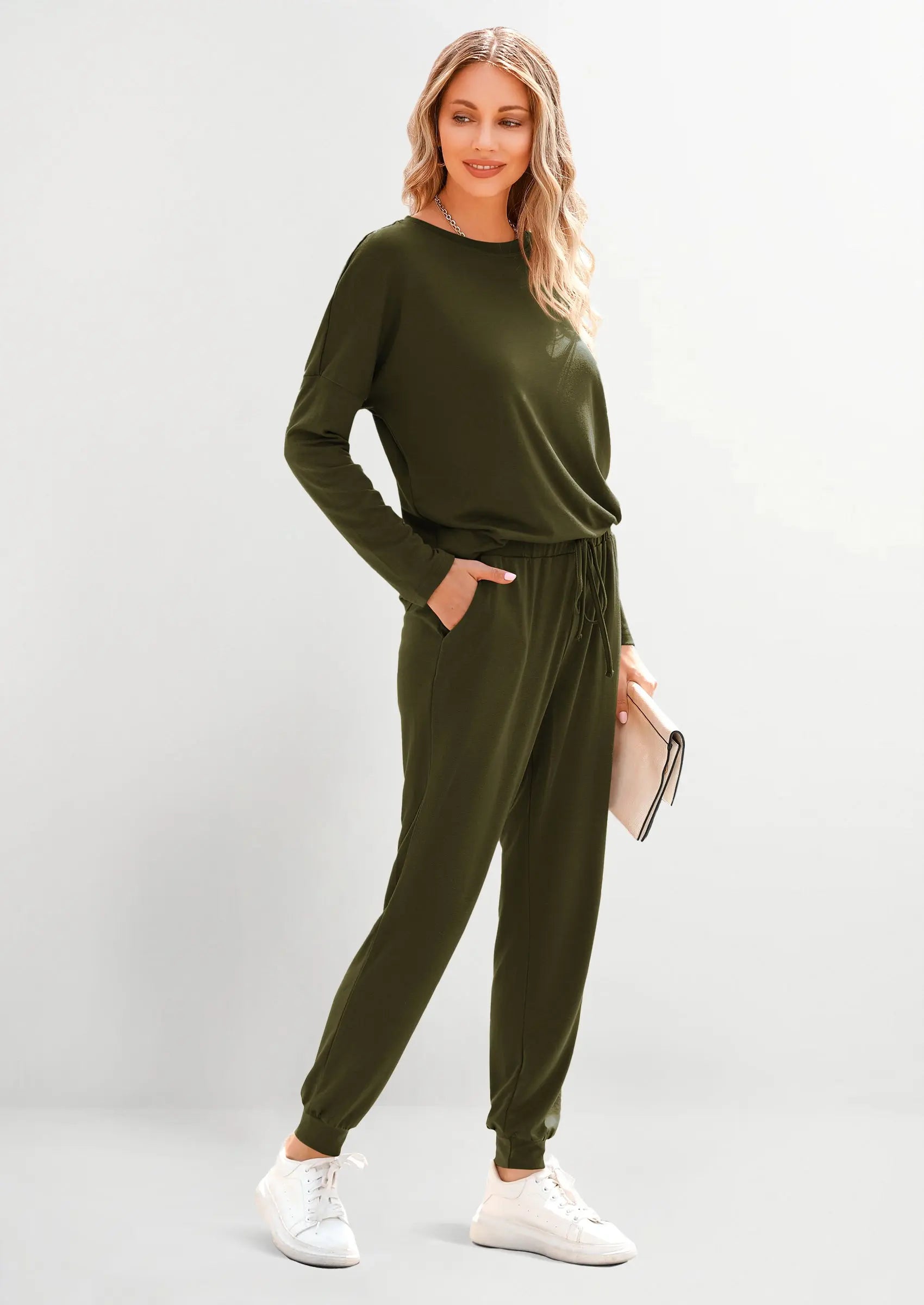 PRETTYGARDEN Lounge Outfit Long Sleeve Crewneck Pullover Tops High Waisted Pants Set Tracksuit PRETTYGARDEN