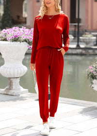 PRETTYGARDEN Lounge Outfit Long Sleeve Crewneck Pullover Tops High Waisted Pants Set Tracksuit PRETTYGARDEN