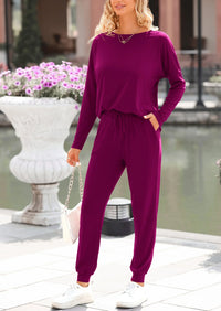 PRETTYGARDEN Lounge Outfit Long Sleeve Crewneck Pullover Tops High Waisted Pants Set Tracksuit PRETTYGARDEN
