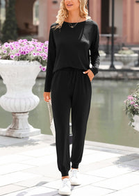 PRETTYGARDEN Lounge Outfit Long Sleeve Crewneck Pullover Tops High Waisted Pants Set Tracksuit PRETTYGARDEN