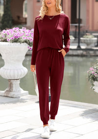 PRETTYGARDEN Lounge Outfit Long Sleeve Crewneck Pullover Tops High Waisted Pants Set Tracksuit PRETTYGARDEN