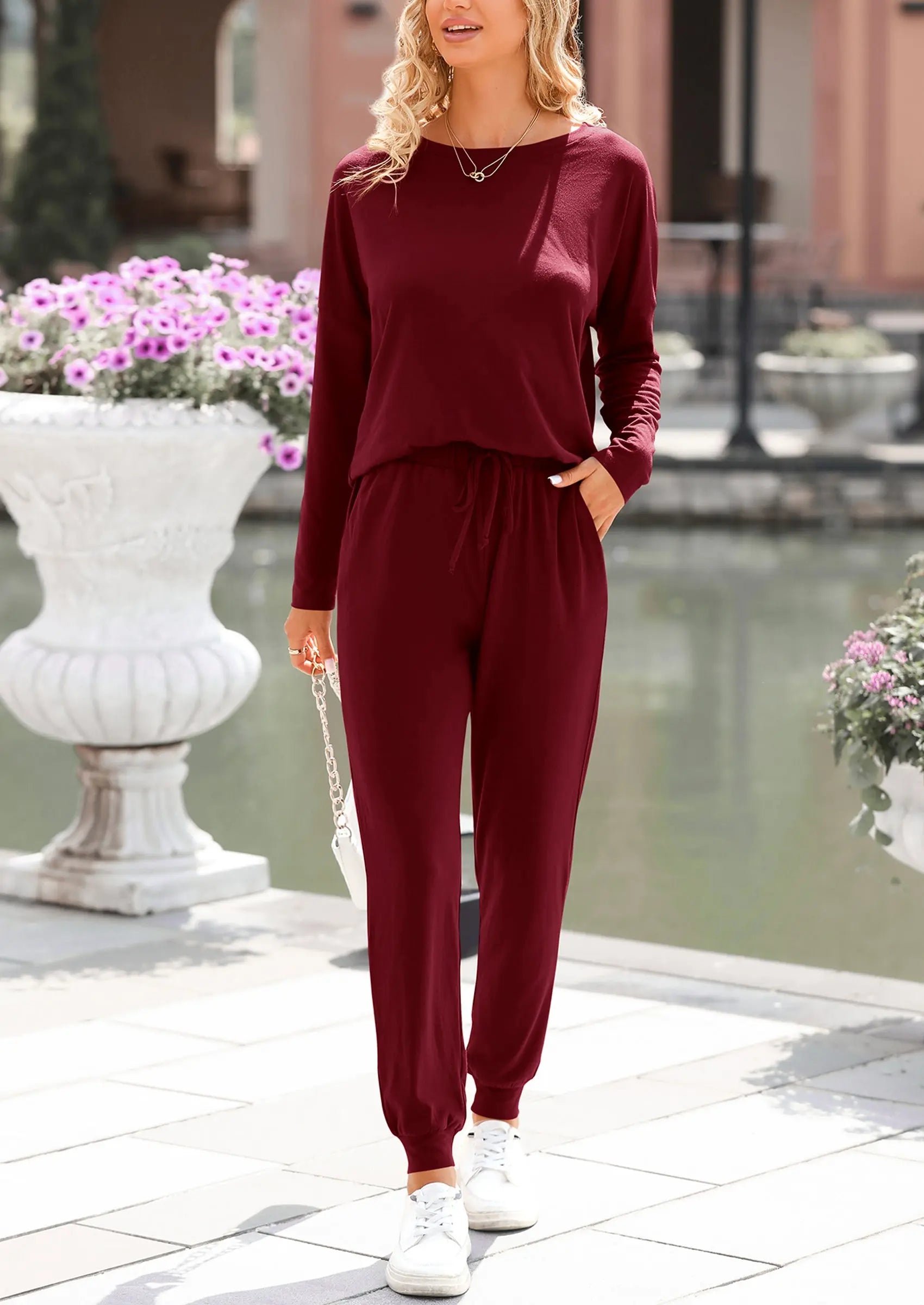 PRETTYGARDEN Lounge Outfit Long Sleeve Crewneck Pullover Tops High Waisted Pants Set Tracksuit PRETTYGARDEN