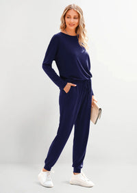 PRETTYGARDEN Lounge Outfit Long Sleeve Crewneck Pullover Tops High Waisted Pants Set Tracksuit PRETTYGARDEN