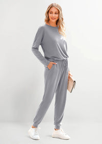 PRETTYGARDEN Lounge Outfit Long Sleeve Crewneck Pullover Tops High Waisted Pants Set Tracksuit PRETTYGARDEN