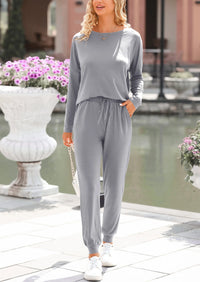 PRETTYGARDEN Lounge Outfit Long Sleeve Crewneck Pullover Tops High Waisted Pants Set Tracksuit PRETTYGARDEN