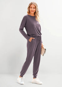 PRETTYGARDEN Lounge Outfit Long Sleeve Crewneck Pullover Tops High Waisted Pants Set Tracksuit PRETTYGARDEN