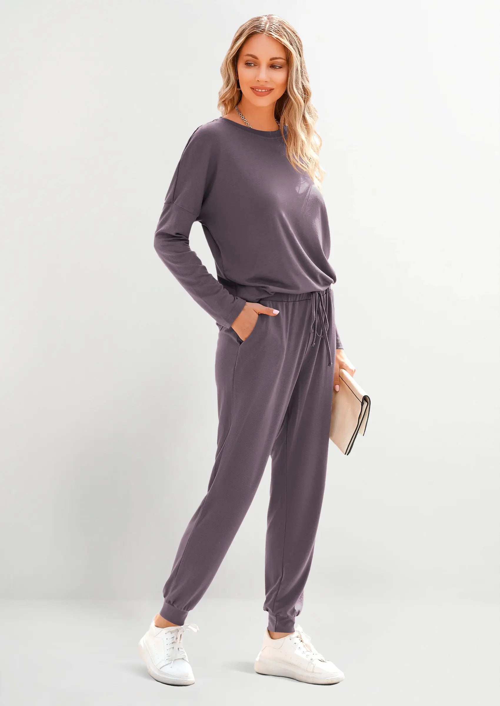 PRETTYGARDEN Lounge Outfit Long Sleeve Crewneck Pullover Tops High Waisted Pants Set Tracksuit PRETTYGARDEN