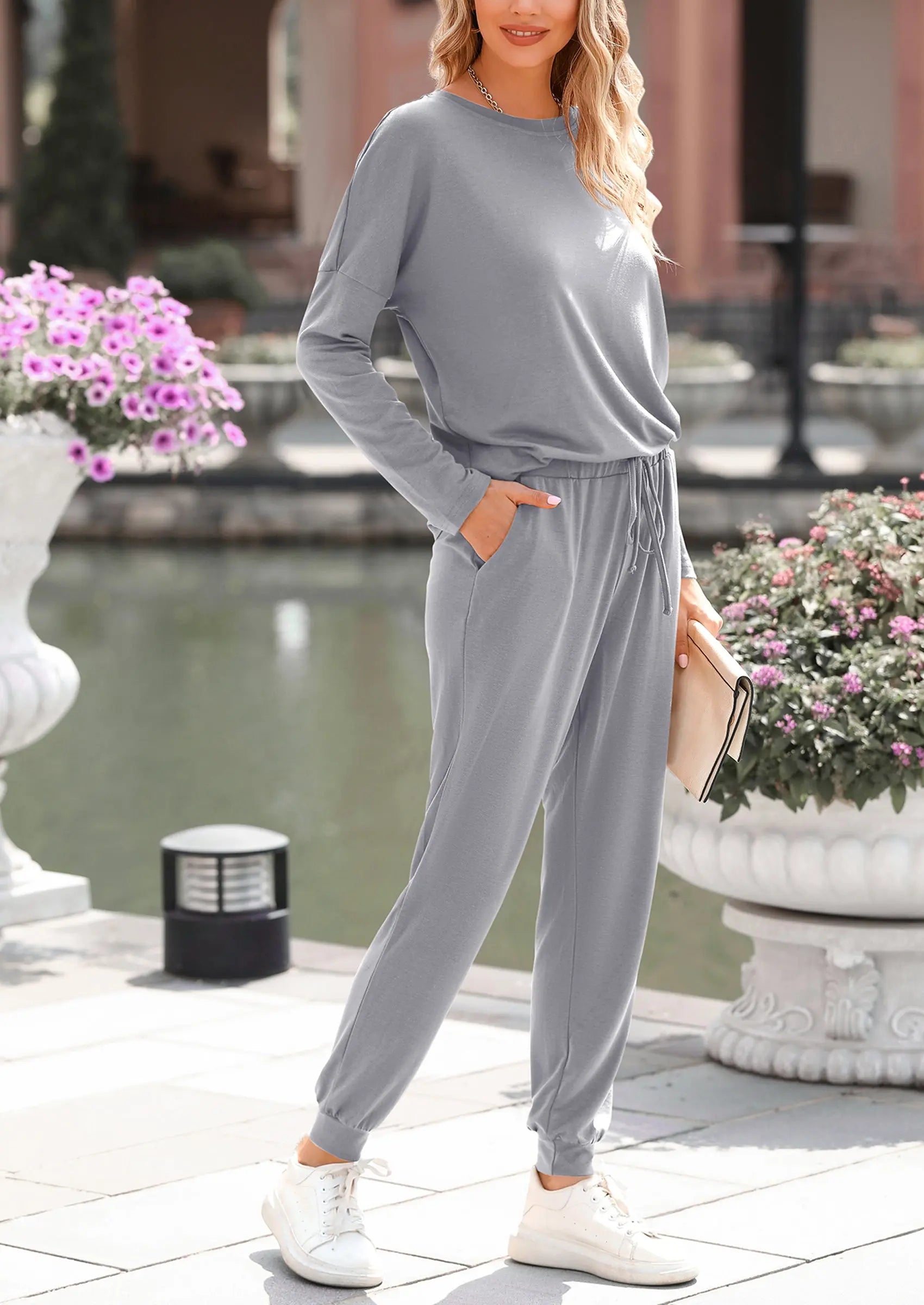PRETTYGARDEN Lounge Outfit Long Sleeve Crewneck Pullover Tops High Waisted Pants Set Tracksuit PRETTYGARDEN
