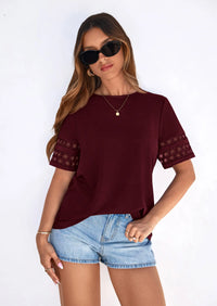 PRETTYGARDEN Summer Tops for Women Lace Short Sleeve T-Shirts Casual Blouses Spring Fashion Clothes Vacation Outfits PRETTYGARDEN