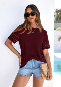 PRETTYGARDEN Summer Tops for Women Lace Short Sleeve T-Shirts Casual Blouses Spring Fashion Clothes Vacation Outfits PRETTYGARDEN