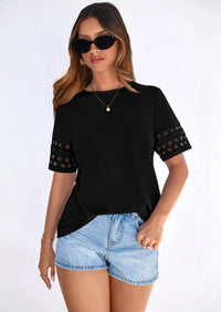PRETTYGARDEN Summer Tops for Women Lace Short Sleeve T-Shirts Casual Blouses Spring Fashion Clothes Vacation Outfits PRETTYGARDEN
