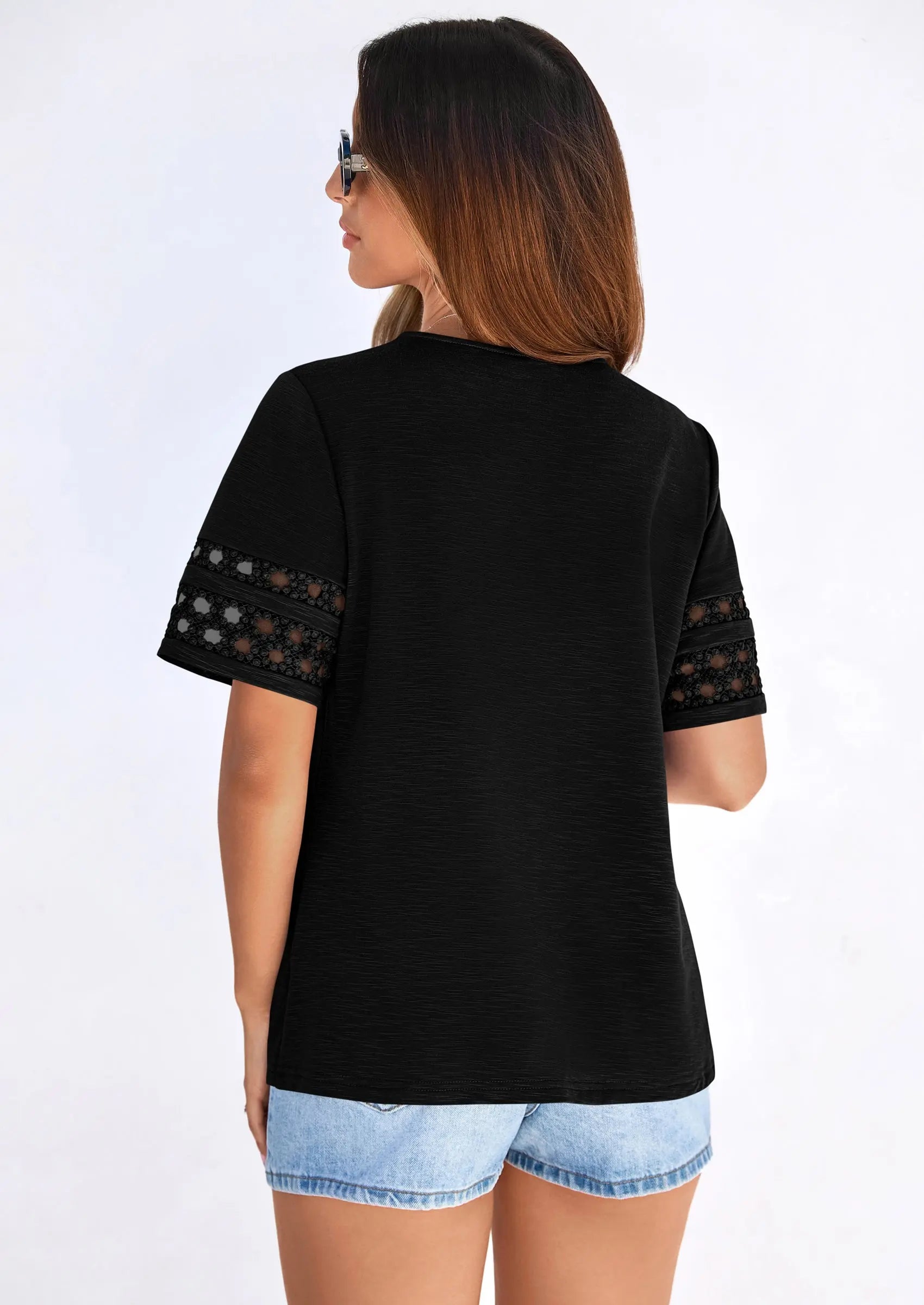PRETTYGARDEN Summer Tops for Women Lace Short Sleeve T-Shirts Casual Blouses Spring Fashion Clothes Vacation Outfits PRETTYGARDEN