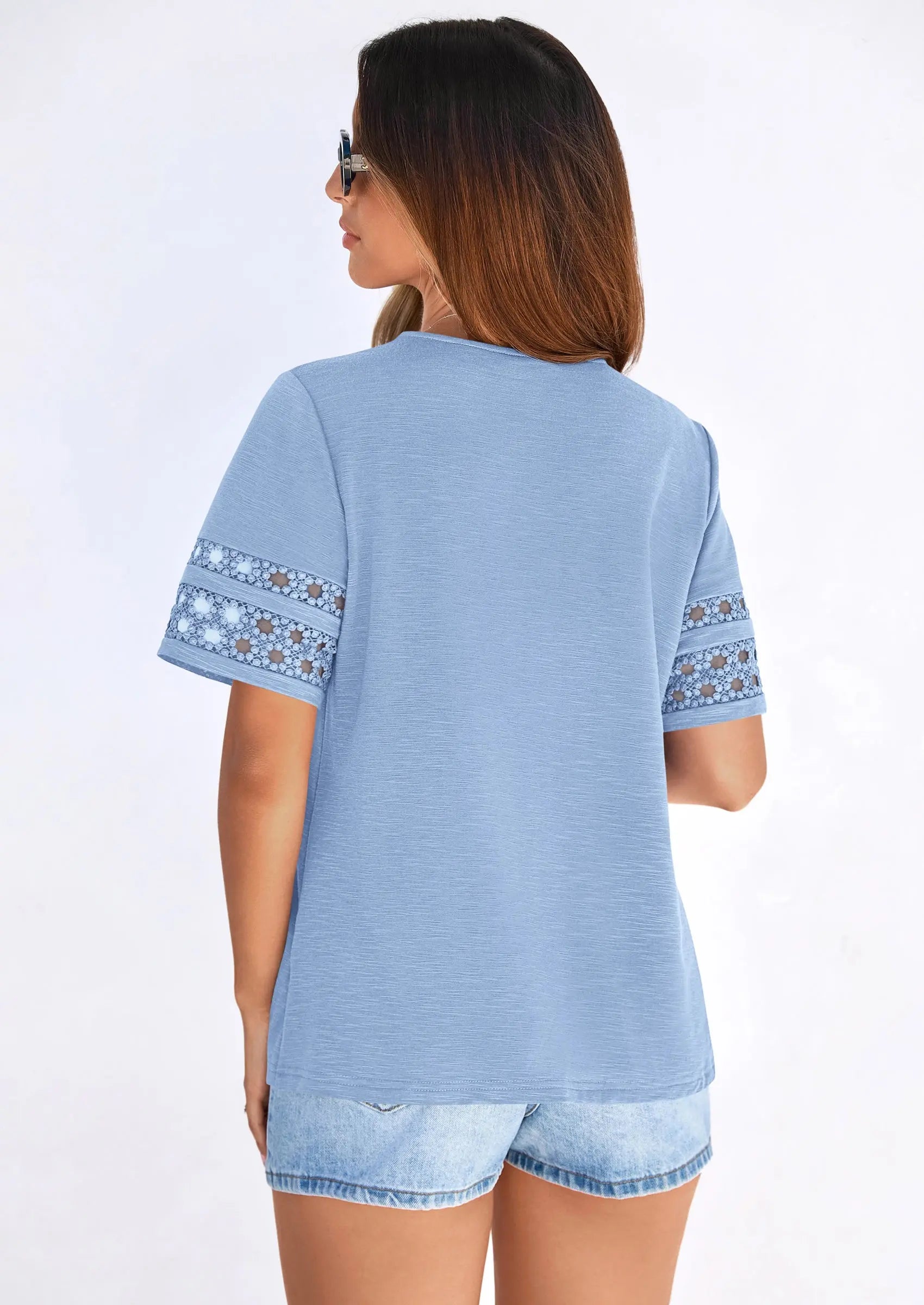 PRETTYGARDEN Summer Tops for Women Lace Short Sleeve T-Shirts Casual Blouses Spring Fashion Clothes Vacation Outfits PRETTYGARDEN