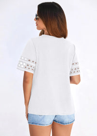 PRETTYGARDEN Summer Tops for Women Lace Short Sleeve T-Shirts Casual Blouses Spring Fashion Clothes Vacation Outfits PRETTYGARDEN