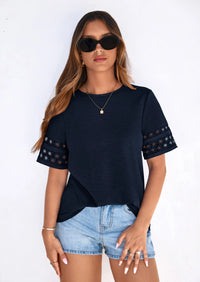 PRETTYGARDEN Summer Tops for Women Lace Short Sleeve T-Shirts Casual Blouses Spring Fashion Clothes Vacation Outfits PRETTYGARDEN