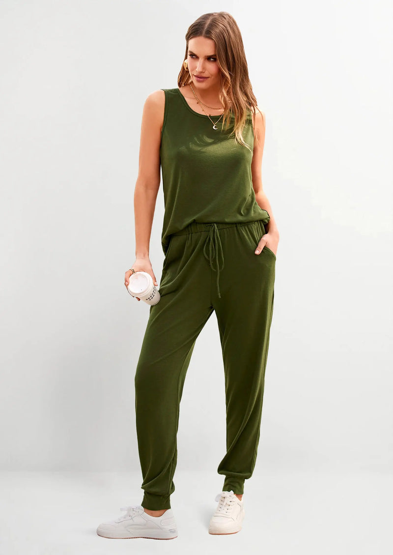 PRETTYGARDEN Two Piece Outfit Sets Casual Sleeveless Crewneck Tops and Sweatpants PRETTYGARDEN