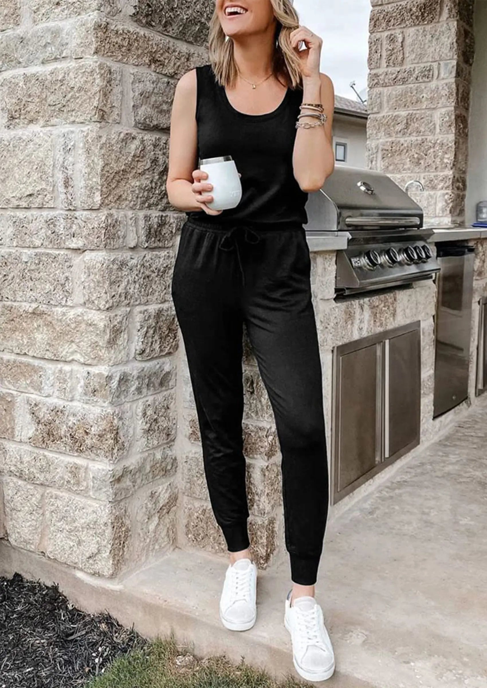 PRETTYGARDEN Two Piece Outfit Sets Casual Sleeveless Crewneck Tops and Sweatpants PRETTYGARDEN