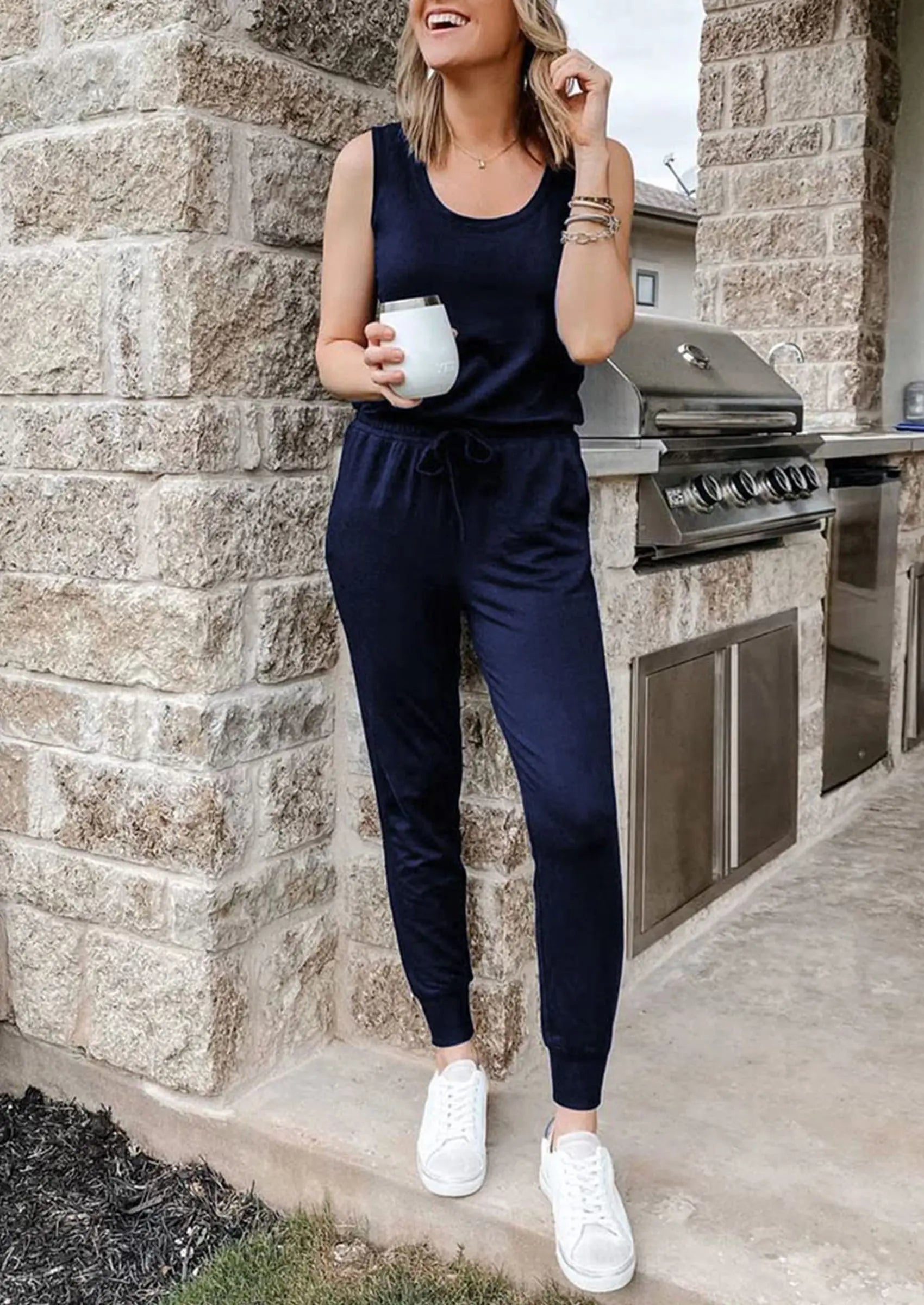 PRETTYGARDEN Two Piece Outfit Sets Casual Sleeveless Crewneck Tops and Sweatpants PRETTYGARDEN