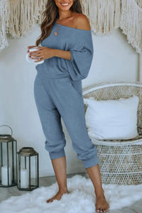 PRETTYGARDEN Women's 2 Piece Ribbed Tracksuit Outfits Off Shoulder Long Sleeve Pullover Lounge Pants with Pockets PRETTYGARDEN
