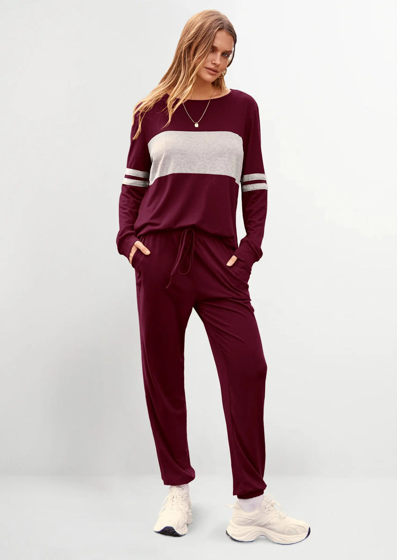 PRETTYGARDEN Women's Color Block 2 Piece Spring Tracksuit Crewneck Long Sleeve Tops Long Sweatpants Outfits Lounge Sets PRETTYGARDEN