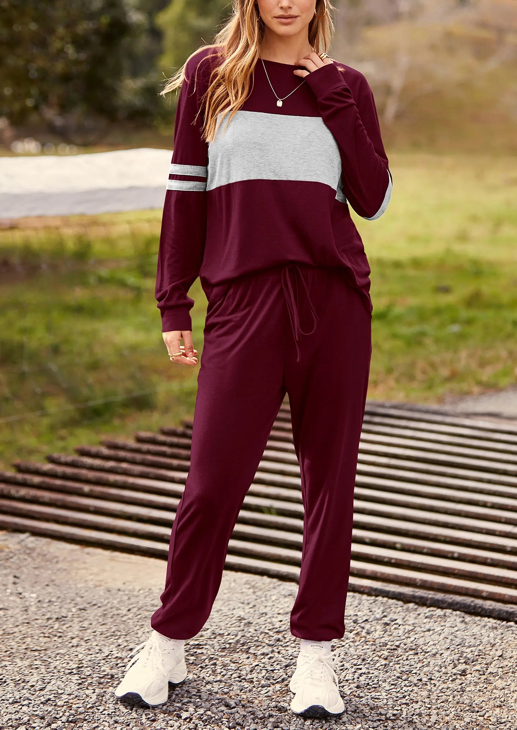 PRETTYGARDEN Women's Color Block 2 Piece Spring Tracksuit Crewneck Long Sleeve Tops Long Sweatpants Outfits Lounge Sets PRETTYGARDEN