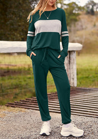 PRETTYGARDEN Women's Color Block 2 Piece Spring Tracksuit Crewneck Long Sleeve Tops Long Sweatpants Outfits Lounge Sets PRETTYGARDEN