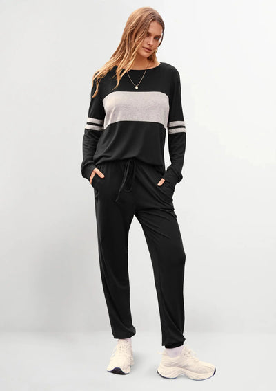 PRETTYGARDEN Women's Color Block 2 Piece Spring Tracksuit Crewneck Long Sleeve Tops Long Sweatpants Outfits Lounge Sets PRETTYGARDEN