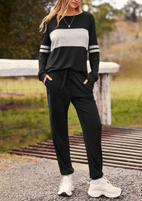 PRETTYGARDEN Women's Color Block 2 Piece Spring Tracksuit Crewneck Long Sleeve Tops Long Sweatpants Outfits Lounge Sets PRETTYGARDEN
