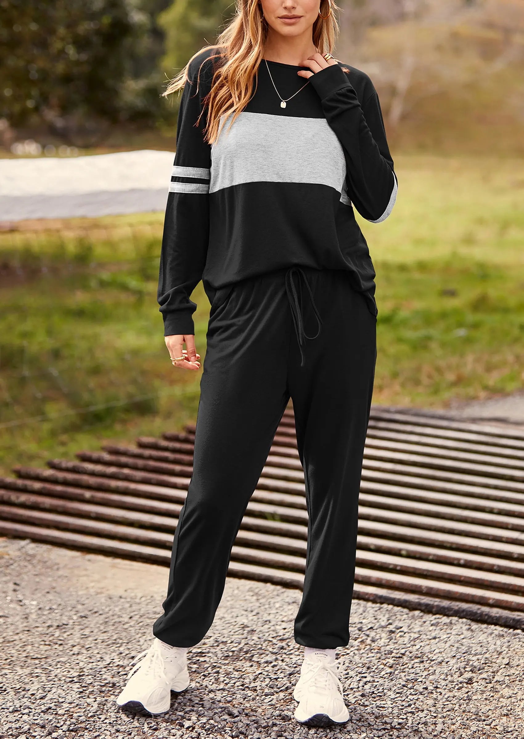 Women 2 Piece Long Sleeve Tracksuit with Long Pants freeshipping