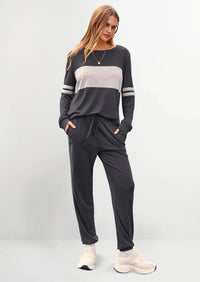 PRETTYGARDEN Women's Color Block 2 Piece Spring Tracksuit Crewneck Long Sleeve Tops Long Sweatpants Outfits Lounge Sets PRETTYGARDEN