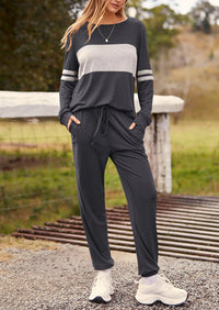 PRETTYGARDEN Women's Color Block 2 Piece Spring Tracksuit Crewneck Long Sleeve Tops Long Sweatpants Outfits Lounge Sets PRETTYGARDEN