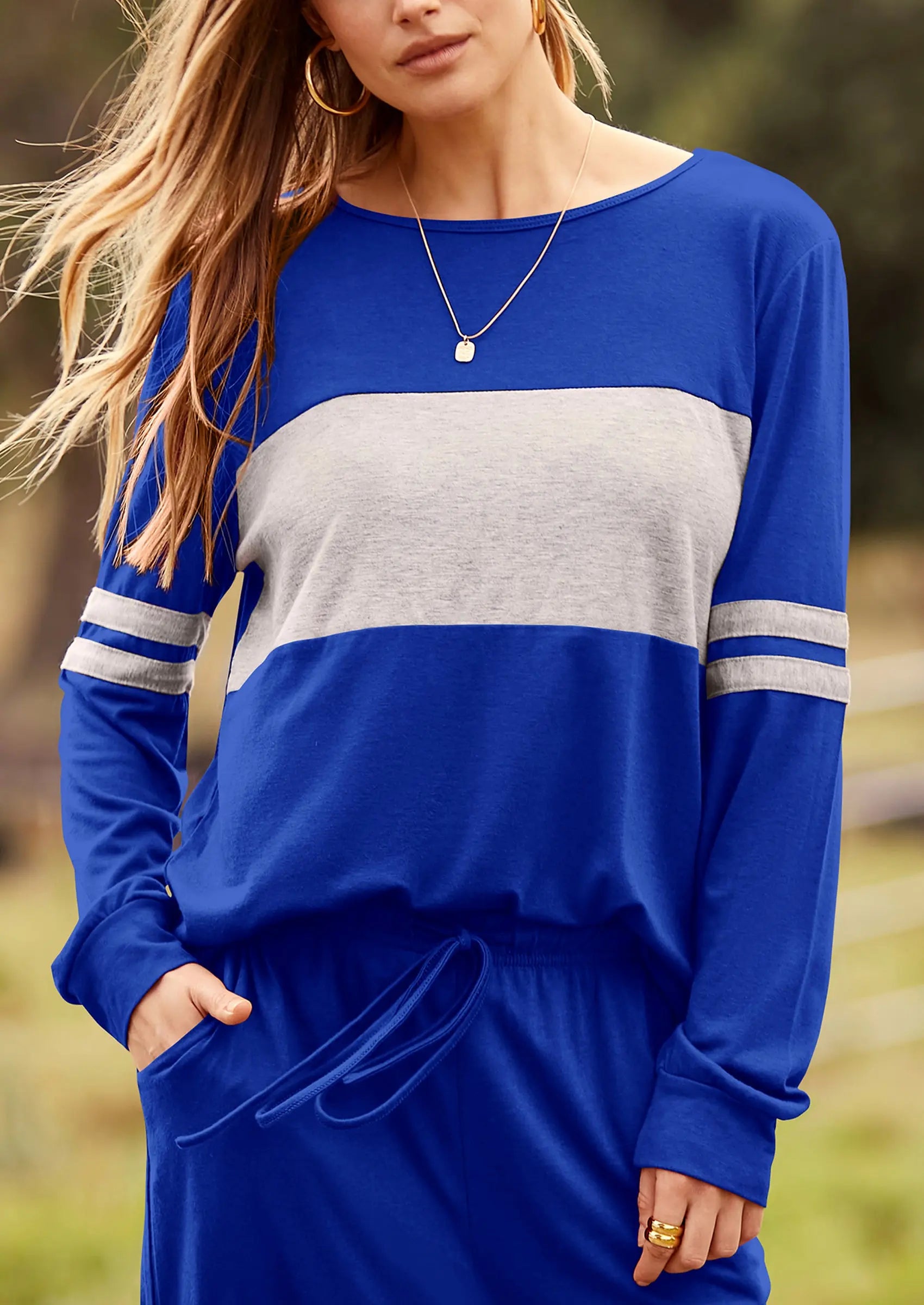 PRETTYGARDEN Women's Color Block 2 Piece Spring Tracksuit Crewneck Long Sleeve Tops Long Sweatpants Outfits Lounge Sets PRETTYGARDEN