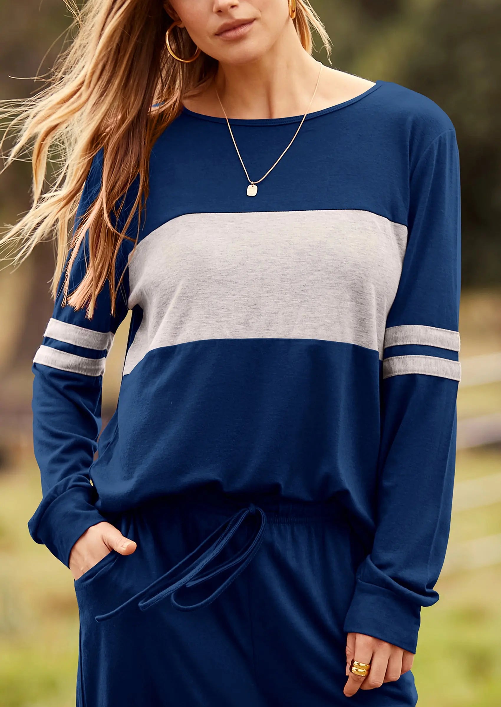 PRETTYGARDEN Women's Color Block 2 Piece Spring Tracksuit Crewneck Long Sleeve Tops Long Sweatpants Outfits Lounge Sets PRETTYGARDEN