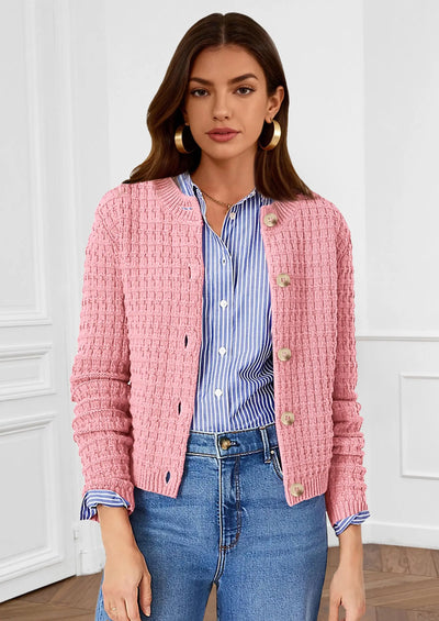 PRETTYGARDEN Women's Knit Cardigan Sweaters Casual Long Sleeve Open Front Button Down Trendy Jackets Outerwear - PRETTYGARDEN