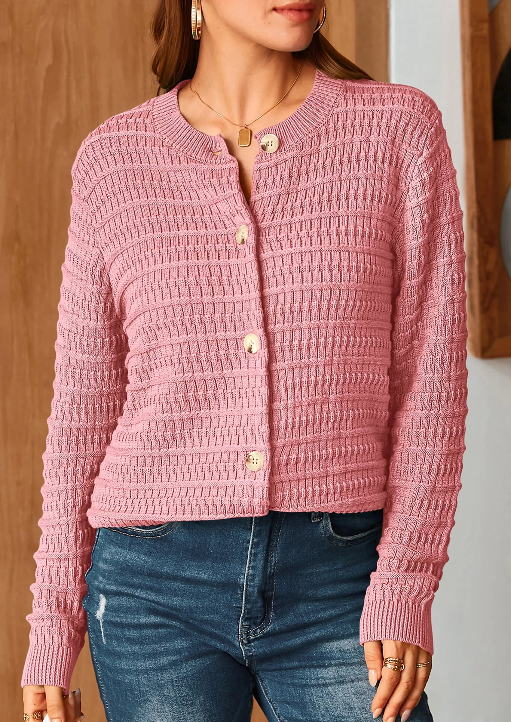 PRETTYGARDEN Women's Knit Cardigan Sweaters Casual Long Sleeve Open Front Button Down Trendy Jackets Outerwear - PRETTYGARDEN