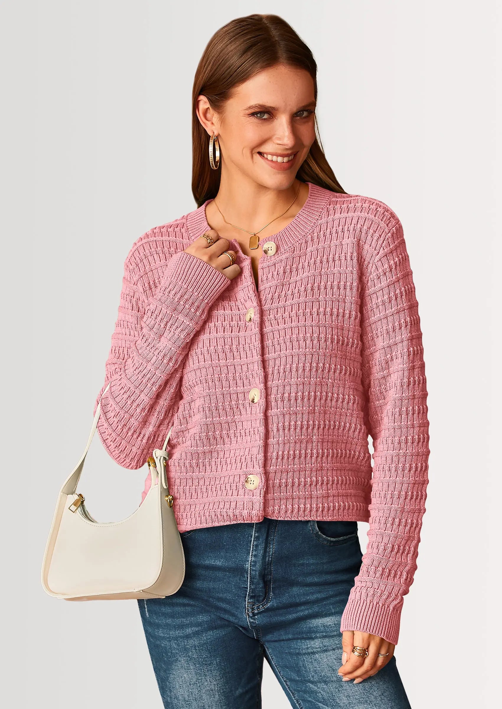 PRETTYGARDEN Women's Knit Cardigan Sweaters Casual Long Sleeve Open Front Button Down Trendy Jackets Outerwear - PRETTYGARDEN