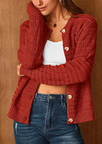 PRETTYGARDEN Women's Knit Cardigan Sweaters Casual Long Sleeve Open Front Button Down Trendy Jackets Outerwear - PRETTYGARDEN