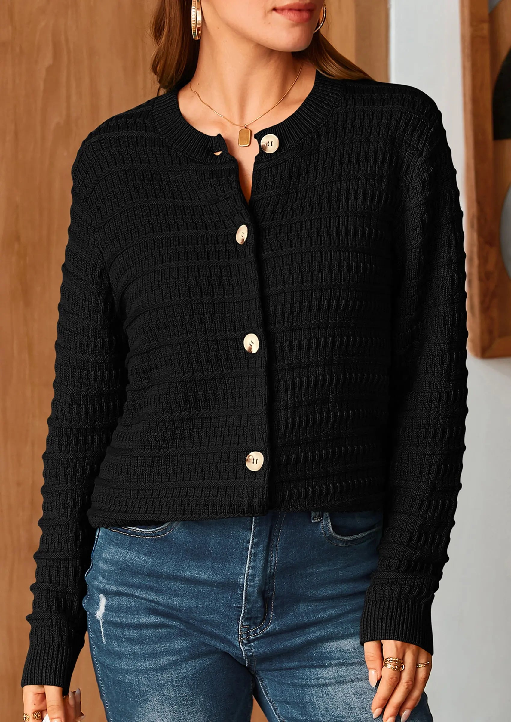 PRETTYGARDEN Women's Knit Cardigan Sweaters Casual Long Sleeve Open Front Button Down Trendy Jackets Outerwear - PRETTYGARDEN