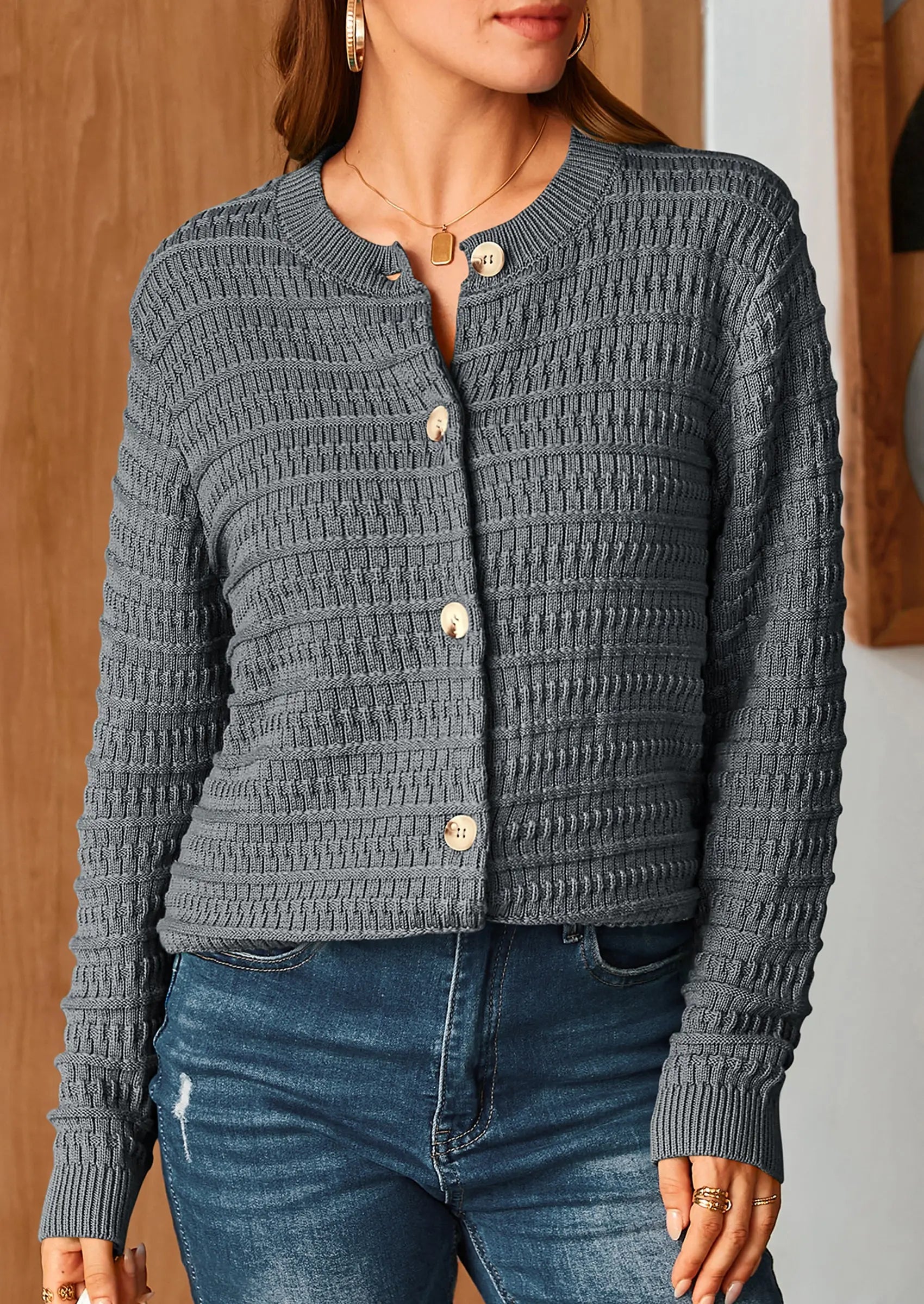 PRETTYGARDEN Women's Knit Cardigan Sweaters Casual Long Sleeve Open Front Button Down Trendy Jackets Outerwear - PRETTYGARDEN