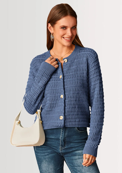 PRETTYGARDEN Women's Knit Cardigan Sweaters Casual Long Sleeve Open Front Button Down Trendy Jackets Outerwear - PRETTYGARDEN