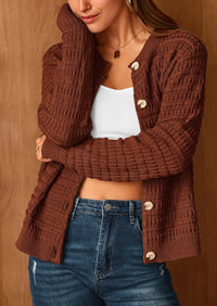 PRETTYGARDEN Women's Knit Cardigan Sweaters Casual Long Sleeve Open Front Button Down Trendy Jackets Outerwear - PRETTYGARDEN