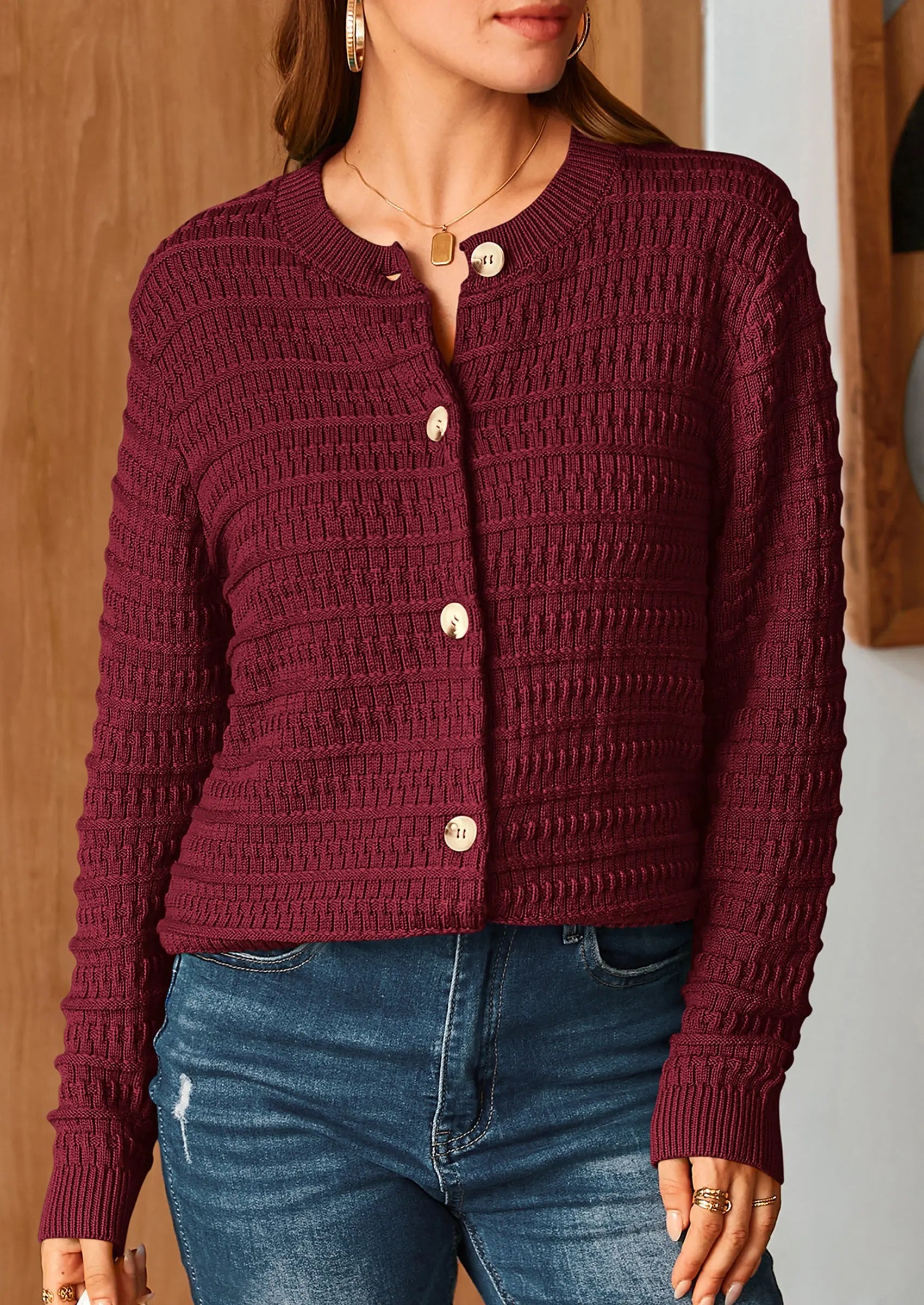 PRETTYGARDEN Women's Knit Cardigan Sweaters Casual Long Sleeve Open Front Button Down Trendy Jackets Outerwear - PRETTYGARDEN