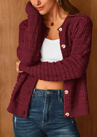 PRETTYGARDEN Women's Knit Cardigan Sweaters Casual Long Sleeve Open Front Button Down Trendy Jackets Outerwear - PRETTYGARDEN