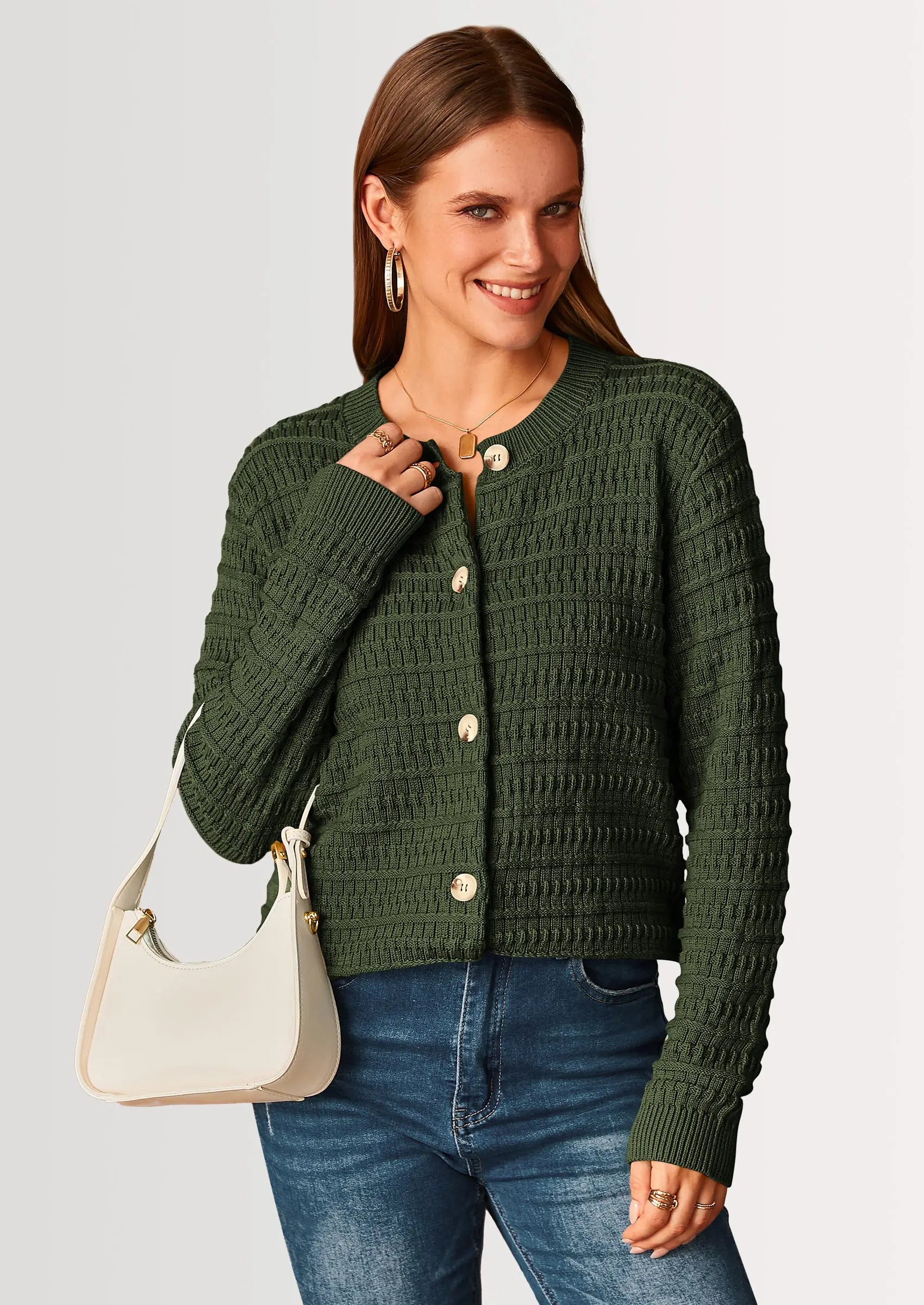 PRETTYGARDEN Women's Knit Cardigan Sweaters Casual Long Sleeve Open Front Button Down Trendy Jackets Outerwear - PRETTYGARDEN