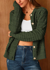 PRETTYGARDEN Women's Knit Cardigan Sweaters Casual Long Sleeve Open Front Button Down Trendy Jackets Outerwear - PRETTYGARDEN