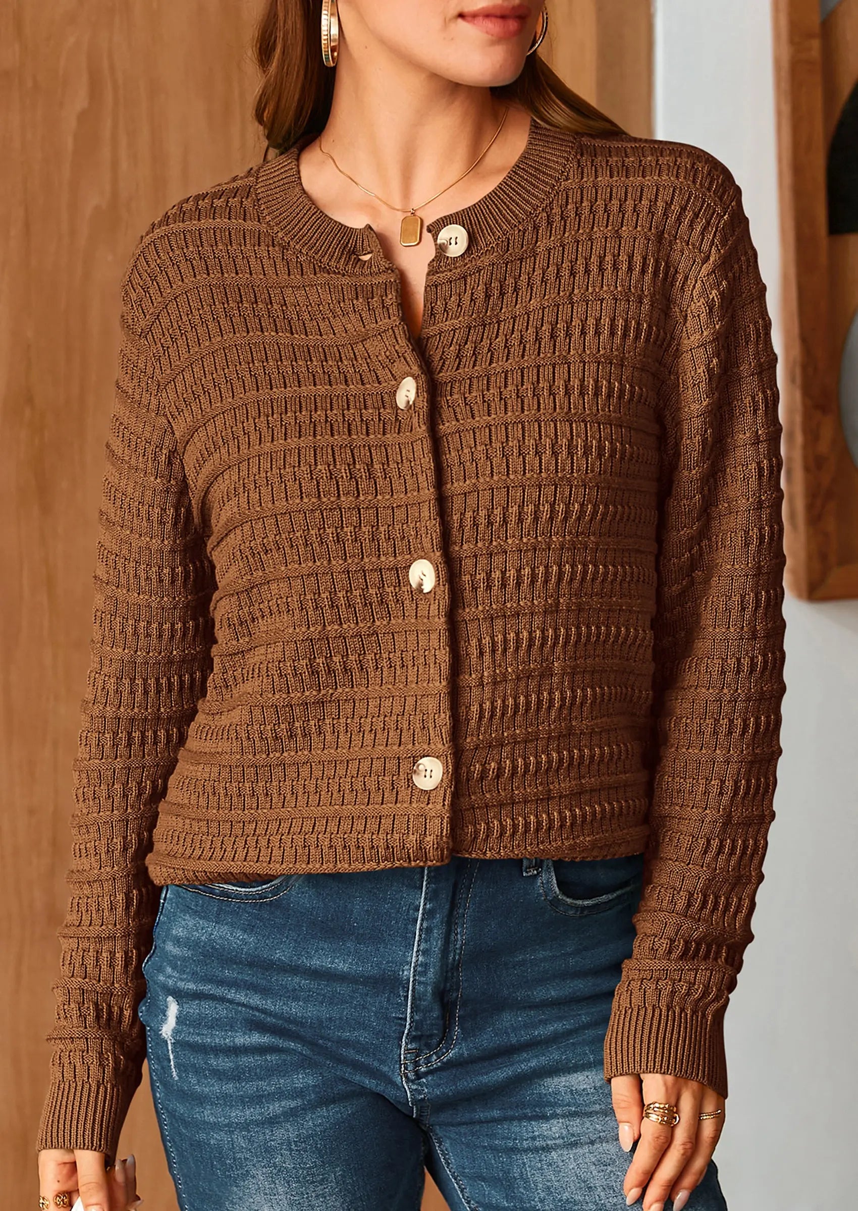 PRETTYGARDEN Women's Knit Cardigan Sweaters Casual Long Sleeve Open Front Button Down Trendy Jackets Outerwear - PRETTYGARDEN