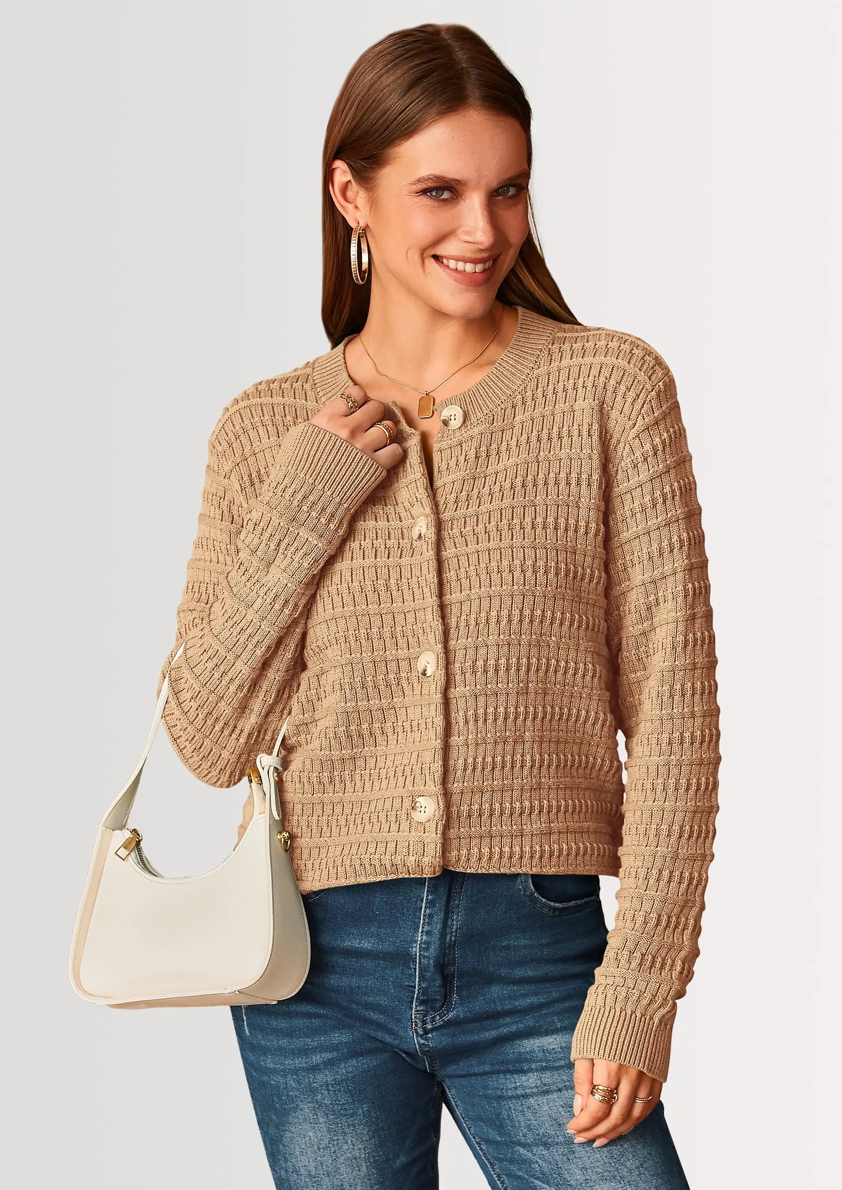 PRETTYGARDEN Women's Knit Cardigan Sweaters Casual Long Sleeve Open Front Button Down Trendy Jackets Outerwear - PRETTYGARDEN