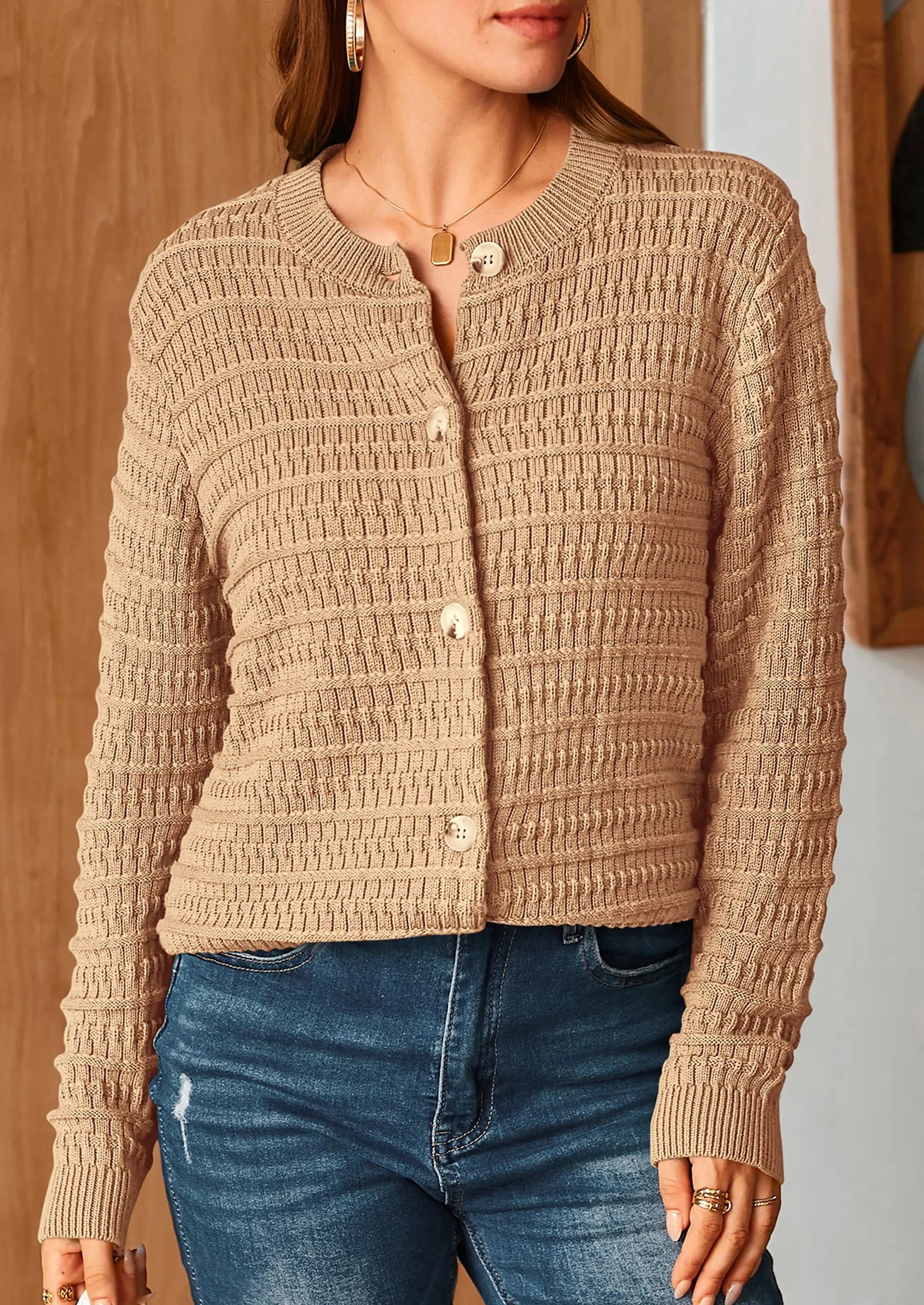 PRETTYGARDEN Women's Knit Cardigan Sweaters Casual Long Sleeve Open Front Button Down Trendy Jackets Outerwear - PRETTYGARDEN