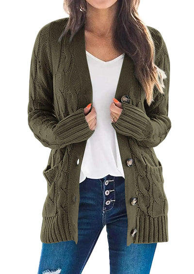 PRETTYGARDEN Women's Open Front Cardigan Sweaters Fall Fashion Button Down Cable Knit Chunky Winter Outerwear Coats PRETTYGARDEN