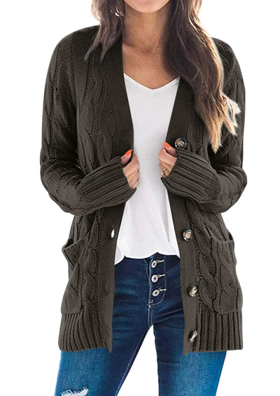 PRETTYGARDEN Women's Open Front Cardigan Sweaters Fall Fashion Button Down Cable Knit Chunky Winter Outerwear Coats PRETTYGARDEN
